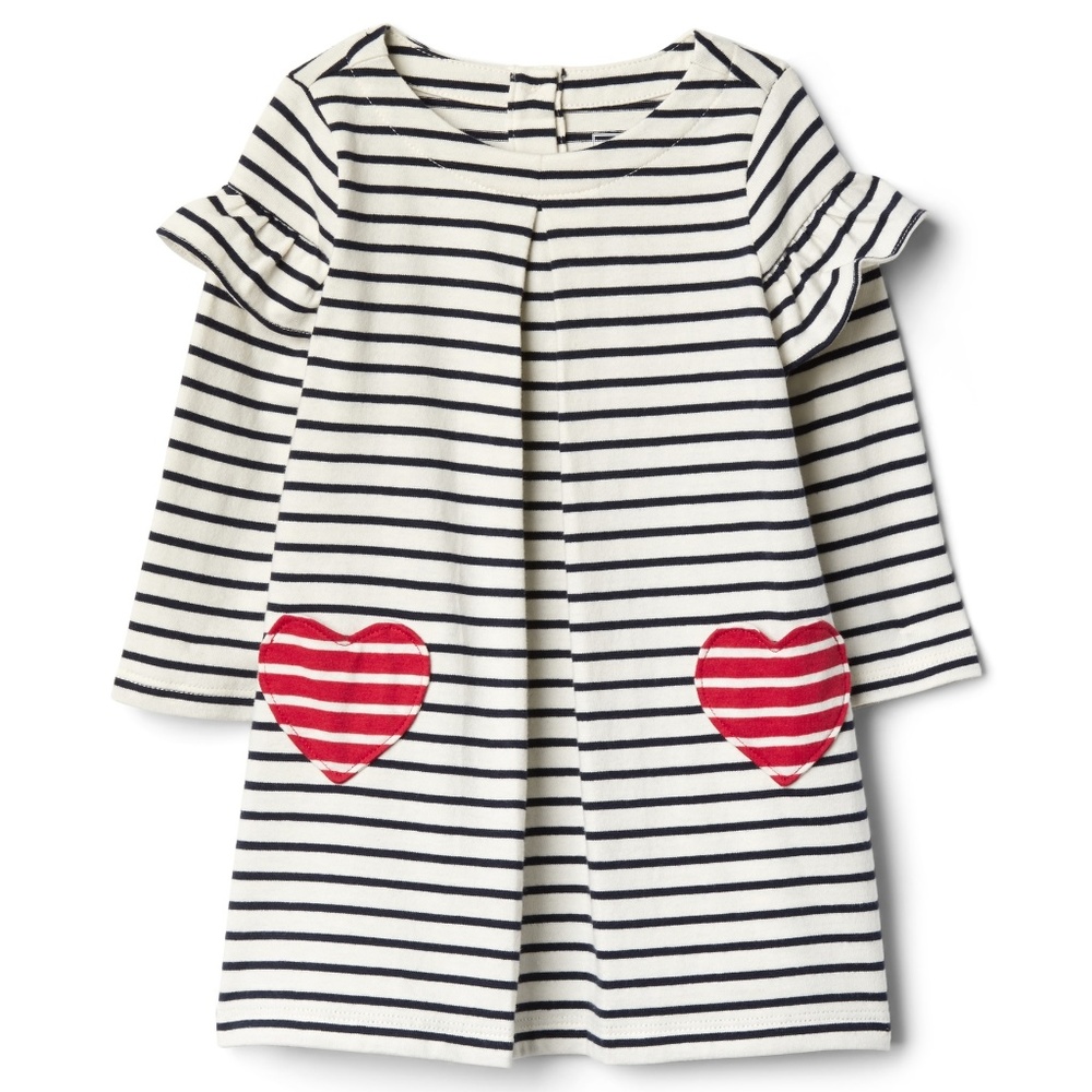 Baby Gap Girls Ruffle Stripe Heart Pocket Dress